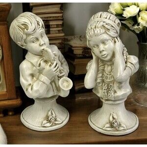 Kendrick Universal Statuary Co Saxophone Boy & Girl Bust Statues 1971 Home Decor
